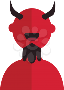 Vector illustration of a red smiling devil with black beard and horns on white background 
