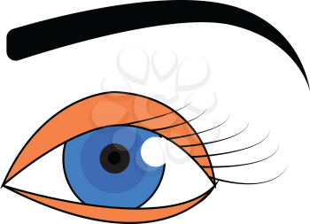 Blue eye with black eyebrow vector illustration on white background 