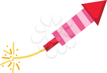 Red and pink striped firework rocket with a lit fuse vector illustration on white background 