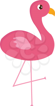 Pink flamingo standing on one leg  vector illustration on white background 