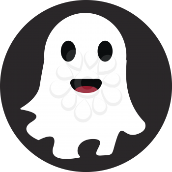 White smiling ghost in black circle vector illustration on white background 