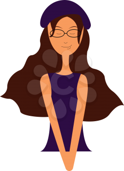 Portraite of a girl in purple dress long brown hair and eyeglasses vector illustration on white background 