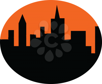 A silhouette of a city with an orange background vector color drawing or illustration