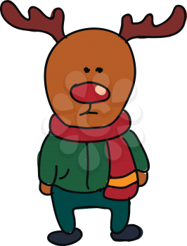 A deer wearing green trousers and a red scarf around his neck vector color drawing or illustration
