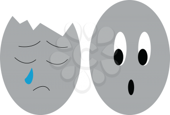 A cartoon of two eggs one of which is cracked from the top and crying vector color drawing or illustration