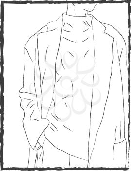 An overcoat worn over a turtle neck Tshirt vector color drawing or illustration