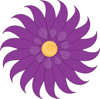 A purple flower having several petals and a yellow circle in the middle vector color drawing or illustration