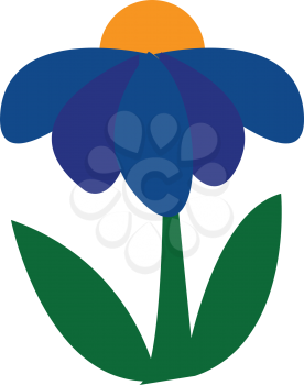 A blossomed blue flower with green stem vector color drawing or illustration