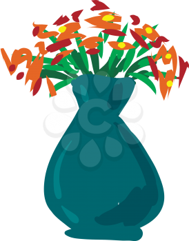 An image of several flowers potted in a green vase vector color drawing or illustration