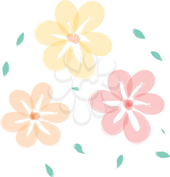 A drawing of three yellow flowers with leaves around it vector color drawing or illustration