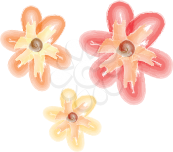 An image comprising of three flowers of different colours namely red yellow and orange vector color drawing or illustration