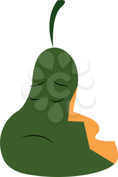 A half eaten sad looking pear vector color drawing or illustration