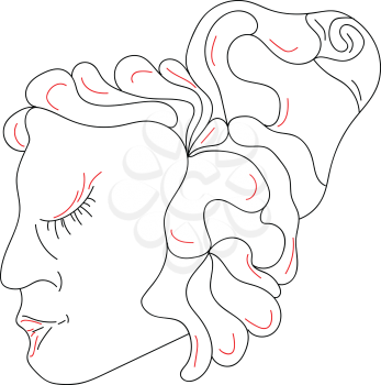 A line drawing of a girl with eyes closed and hair tied up vector color drawing or illustration