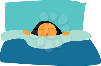 A girl sleeping soundly in her bed with a blue blanket vector color drawing or illustration