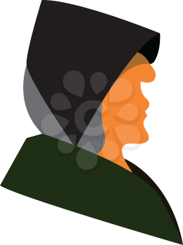An old woman with grey hair wearing a black hat and a green coat vector color drawing or illustration