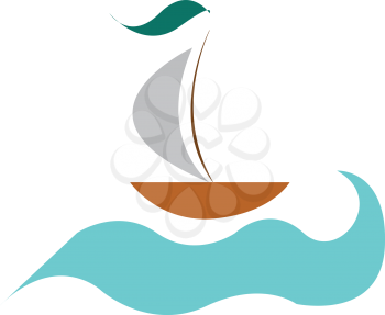 A drawing of a ship with green flag sailing in water vector color drawing or illustration