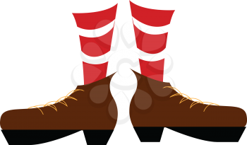 A pair of legs wearing a red and white striped socks and brown boots with yellow laces vector color drawing or illustration