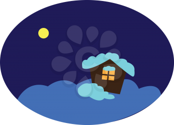 A drawing of a house covered in snow at night vector color drawing or illustration