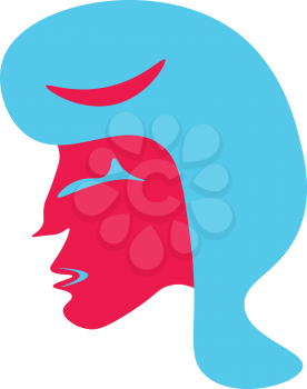 An image of a woman with pink face and blue hair vector color drawing or illustration