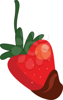 Simple cartoon of a red strawberry dipped in chocolate vector illustration on white background