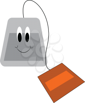 Cartoon of a smiling teabag with orange label vector illustration on white background