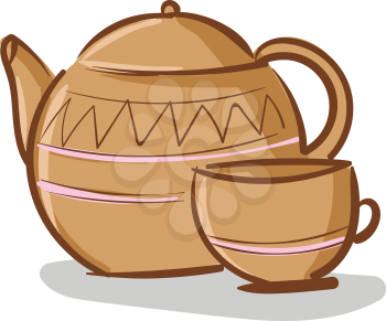 Beige teapot with cup vector illustration on white background