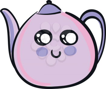 Cute smiling violet teapot vector illustration on white background