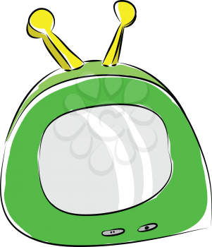 Cartoon of a green portable tv with yellow antennas vector illustration on white background