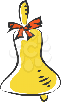 Yellow brass bell with red bow vector illustration on white background