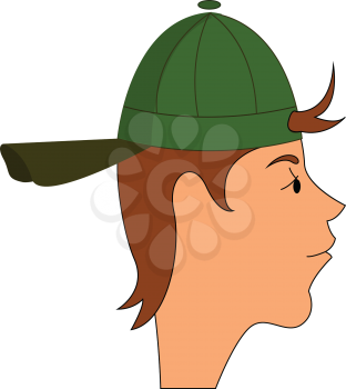 Side portraite of a boy with a green hat vector illustration on white background