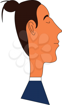 Side portrait of a man with a man bun vector illustration on white background