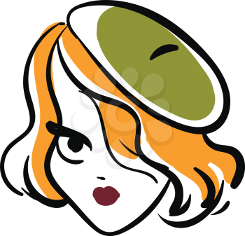 Woman wearing green beret hat illustration basic RGB vector on white background