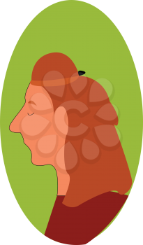 Red haired woman profile with closed eyes illustration print vector on white background