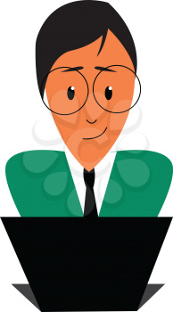 Happy man working on his laptop illustration print vector on white background
