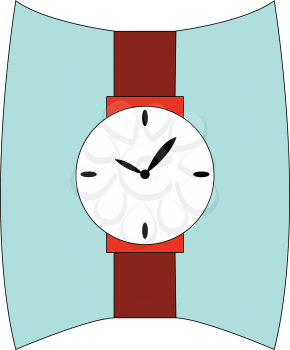 Brown wrist watch showing time illustration print vector on white background