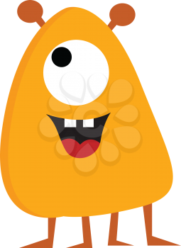Yellow and orange monster with four legs and one eye illustration print vector on white background