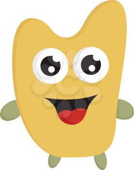 Yellow happy monster with big eyes print vector on white background