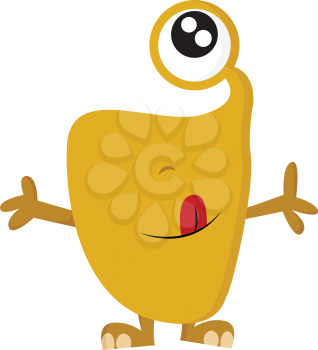 Yellow monster spreading hands print vector on white background