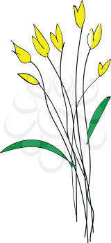 Sketch of yellow spring flowers basic RGB vector on white background