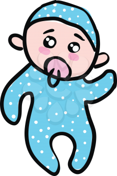 Cartoon baby in blue suit vector illustartion on white background
