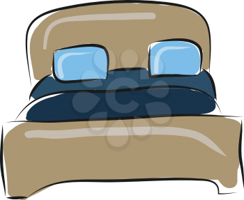 Simple bed with blue bed sheets vector illustartion on white background