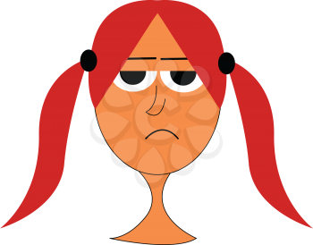 Cartoon mad girl with red hair vector illustration on white background