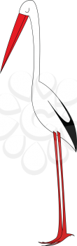 Simple cartoon stork in the nest vector illustration on white background