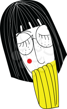 Girl with black short hair and glasses vector illustration on white background