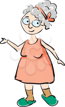 Smiling granny in red dress illustration vector on white background