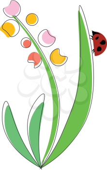 Ladybug and the flowerillustration vector on white background