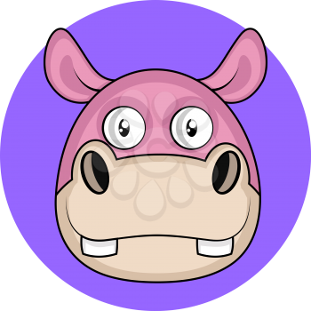 Cute cartoon pink hippo vector illustartion on white background