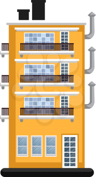 Cartoon orange building with three floors vector illustration on white background