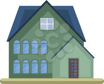 Cartoon green building with blue roof vector illustartion on white background
