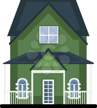 Cartoon green building with blue roof vector illustartion on white background